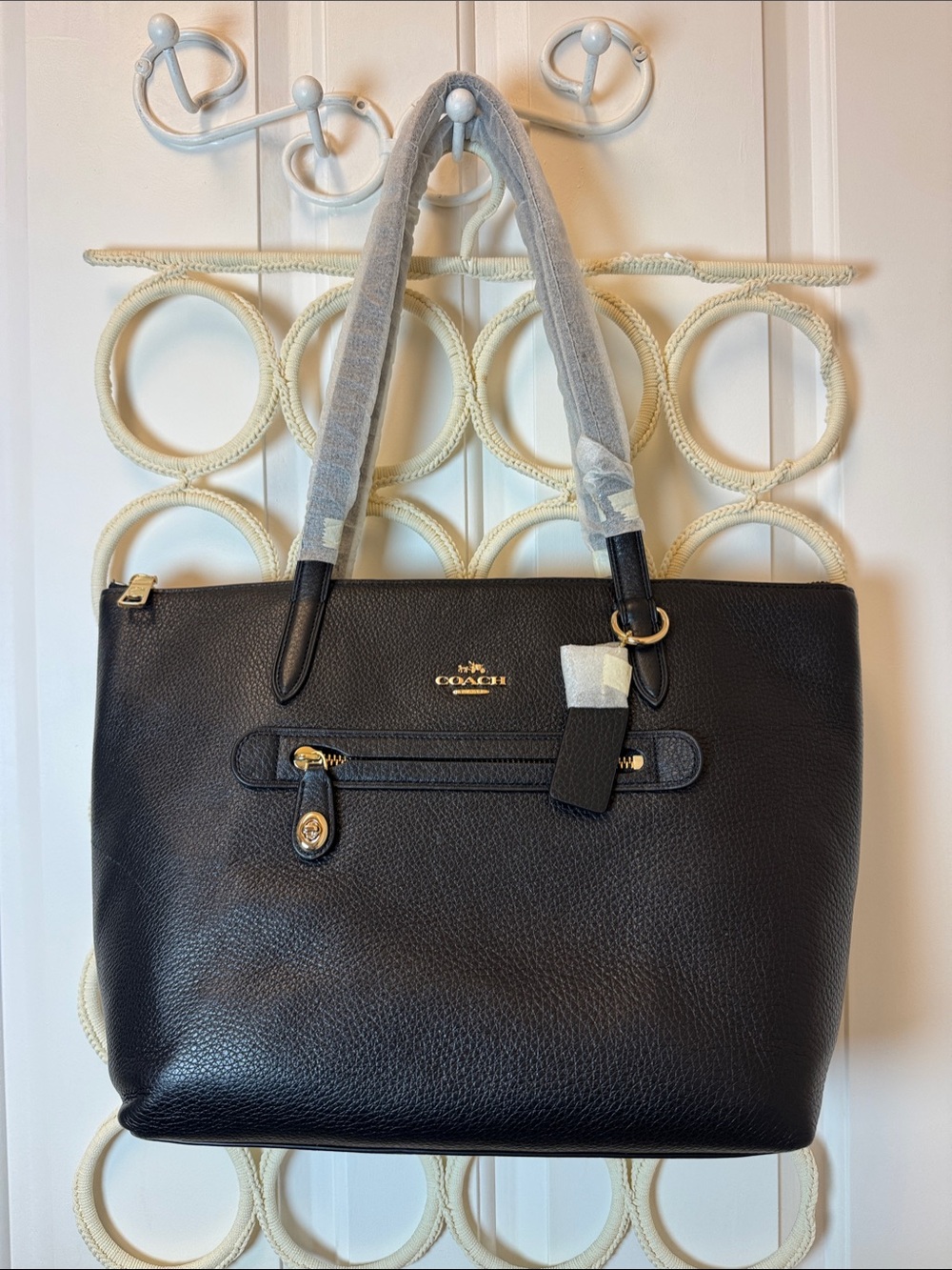 Coach Black Pebbled Leather Taylor Tote with Full Top Zip and Gold Hardware